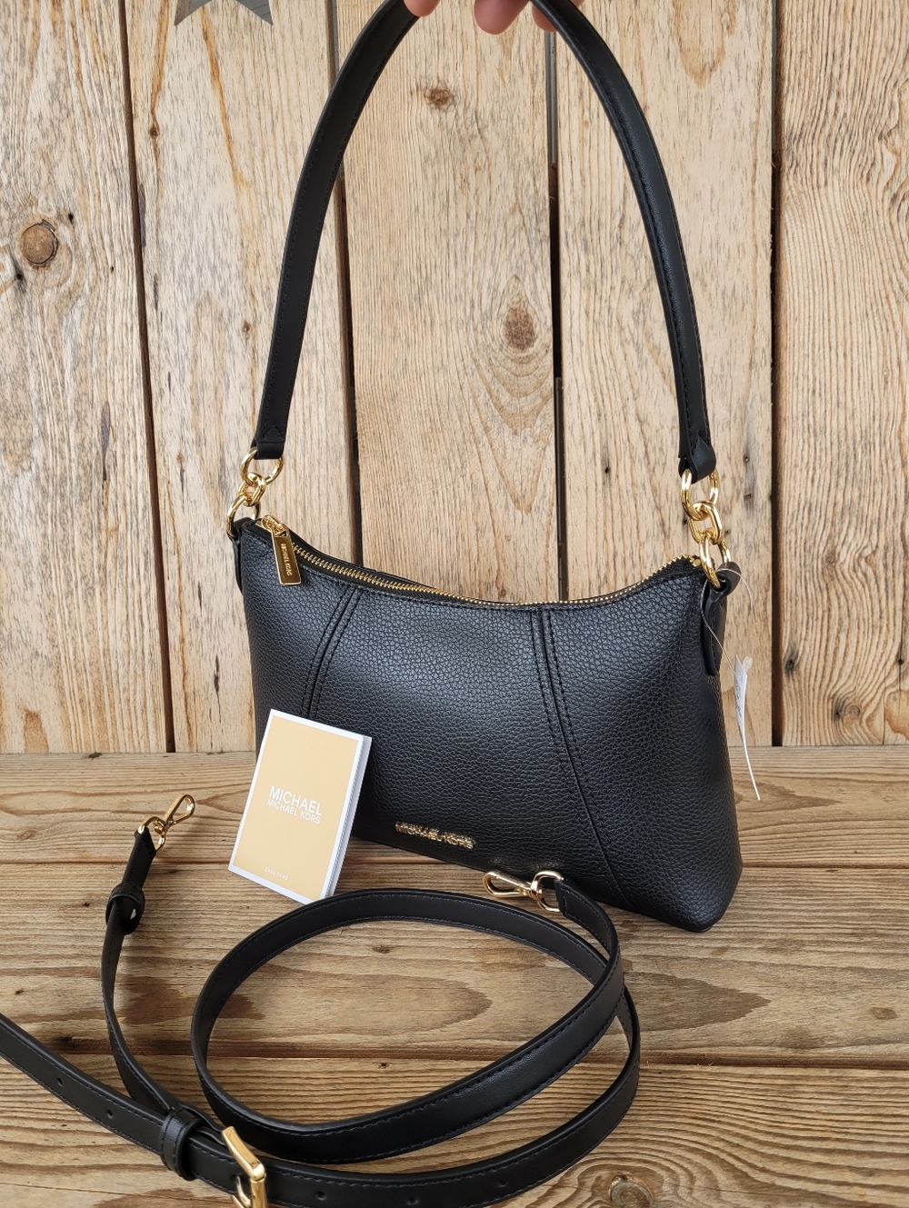 Michael Kors Sienna Black Pebbled Leather Convertable Pouch Crossbody Handbag - Picture 12 of 12
